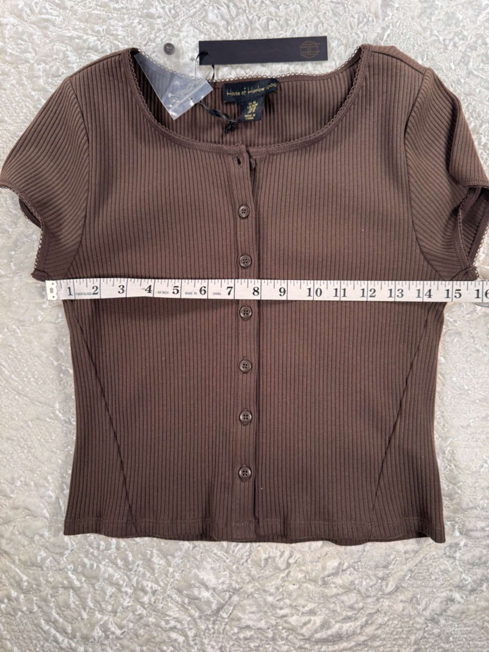 NWT House of Harlow 1960 Ribbed Button-Front Top in Brown